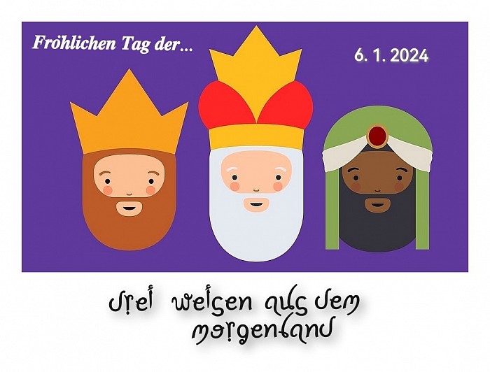 Nachträglich zum 6. 1. 2024:  Fröhlichen Tag der Drei Weisen aus dem Morgenland!!! 🌠🐪🐪🐪 🤴🏽🤴🏻🤴🏿 ( Bild aus dem Internet. In eigener Bearbeitung...)